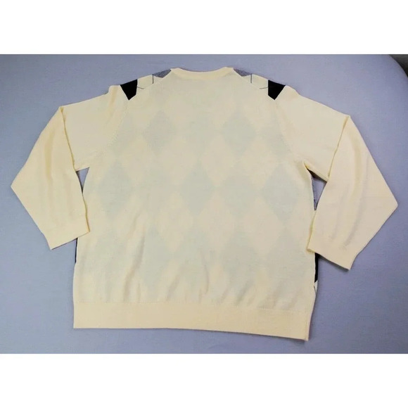 Roundtree York Sweater Men XL Yellow Knit Gray Blue Argyle Wool Blend Preppy Y2K - Picture 2 of 14